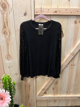 Load image into Gallery viewer, Sequin Sleeve Top Notch Top
