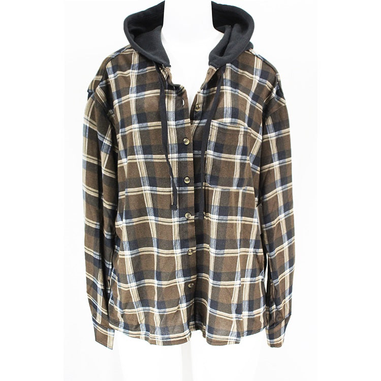 Clothing of America - STRETCH PLAID KNIT HOODIE SHIRT